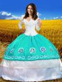 Elegant Off The Shoulder 3 4 Length Sleeve Taffeta Ball Gown Prom Dress Embroidery Lace Up