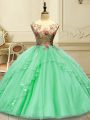 Sumptuous Green Ball Gowns Appliques Quince Ball Gowns Lace Up Tulle Sleeveless Floor Length