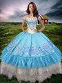 Baby Blue Sleeveless Beading and Embroidery and Ruffled Layers Floor Length Quinceanera Gowns