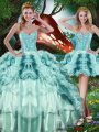 Multi-color Sleeveless Beading and Ruffles and Ruffled Layers Floor Length Quince Ball Gowns