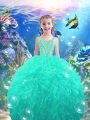 Nice Sleeveless Floor Length Beading Lace Up Kids Formal Wear with Turquoise