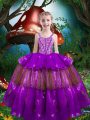 Dazzling Eggplant Purple Sleeveless Organza Lace Up Kids Pageant Dress for Quinceanera and Wedding Party