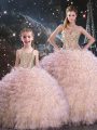 Pretty Organza Sweetheart Sleeveless Lace Up Beading and Ruffles Quinceanera Dress in Peach