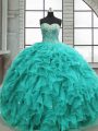 Ball Gowns Quince Ball Gowns Turquoise Sweetheart Organza Sleeveless Floor Length Lace Up