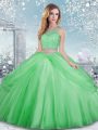 Clasp Handle Scoop Beading and Lace Ball Gown Prom Dress Tulle Sleeveless