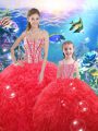 Coral Red Sweetheart Neckline Beading and Ruffles Quince Ball Gowns Sleeveless Lace Up