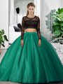 Scoop Long Sleeves Backless Sweet 16 Dresses Dark Green Tulle