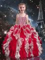 Wine Red Straps Lace Up Beading and Ruffles Pageant Dress for Girls Sleeveless