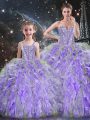 Lavender Lace Up Sweetheart Beading and Ruffles Vestidos de Quinceanera Organza Sleeveless