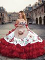 Colorful Wine Red Organza Lace Up Quinceanera Dress Sleeveless Floor Length Embroidery and Ruffled Layers