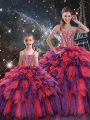 Admirable Multi-color Lace Up 15th Birthday Dress Beading and Ruffles and Ruffled Layers Sleeveless Floor Length