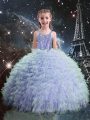 Enchanting Organza Straps Sleeveless Lace Up Beading and Ruffles Little Girls Pageant Gowns in Light Blue