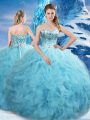 Aqua Blue Sleeveless Floor Length Beading and Pick Ups Lace Up Sweet 16 Quinceanera Dress