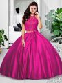 Classical Fuchsia Halter Top Zipper Lace and Ruching 15 Quinceanera Dress Sleeveless