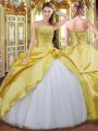 Floor Length Gold Sweet 16 Dress Strapless Sleeveless Lace Up