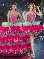 Dramatic Sleeveless Lace Up Floor Length Beading and Ruffles and Ruffled Layers Quinceanera Dresses