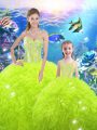 Designer Yellow Green Lace Up Sweetheart Beading and Ruffles Quince Ball Gowns Organza Sleeveless