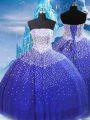 Strapless Sleeveless Lace Up Quinceanera Dress Blue Tulle