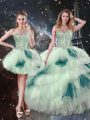 Multi-color Lace Up Sweetheart Beading and Ruffled Layers and Sequins Quinceanera Dresses Tulle Sleeveless