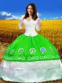 Off The Shoulder 3 4 Length Sleeve Lace Up Sweet 16 Dress Green Taffeta