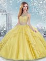 Floor Length Clasp Handle Quinceanera Dress Gold for Military Ball and Sweet 16 and Quinceanera with Beading and Lace