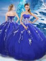Appliques 15 Quinceanera Dress Blue Lace Up Sleeveless Floor Length