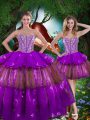Cheap Multi-color Sleeveless Floor Length Beading and Ruffled Layers and Sequins Lace Up Vestidos de Quinceanera