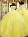 Vintage Yellow Quinceanera Dress Military Ball and Sweet 16 and Quinceanera with Beading and Appliques Sweetheart Sleeveless Lace Up