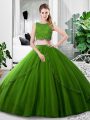 Best Selling Sleeveless Floor Length Lace and Ruching Zipper Quinceanera Gown with Olive Green