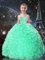 Affordable Floor Length Lace Up Kids Formal Wear Apple Green for Quinceanera and Wedding Party with Beading and Ruffles