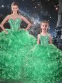 Hot Sale Organza Sweetheart Sleeveless Lace Up Beading and Ruffles Quince Ball Gowns in Green