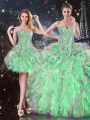 Organza Sweetheart Sleeveless Lace Up Beading and Ruffles Sweet 16 Quinceanera Dress in Apple Green