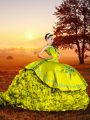 Cheap Yellow Green Sweetheart Neckline Embroidery and Ruffles Quinceanera Gowns Sleeveless Lace Up