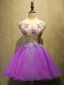 Custom Design Purple Scoop Lace Up Embroidery Prom Dress Sleeveless