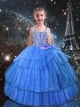 Chic Light Blue Sleeveless Beading and Ruffled Layers Floor Length Kids Pageant Dress