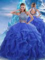 Pretty Royal Blue Sleeveless Beading and Ruffles Floor Length Quinceanera Dress