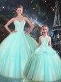 Custom Design Beading Quinceanera Dress Turquoise Lace Up Sleeveless Floor Length