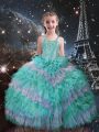 Organza Straps Sleeveless Lace Up Beading and Ruffled Layers Pageant Dress Toddler in Turquoise
