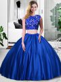 Glamorous Sleeveless Floor Length Lace and Ruching Zipper Sweet 16 Quinceanera Dress with Royal Blue