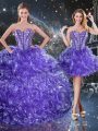 Purple Sleeveless Organza Lace Up 15 Quinceanera Dress for Military Ball and Sweet 16 and Quinceanera