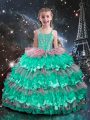 Straps Sleeveless Lace Up Pageant Gowns For Girls Turquoise Organza