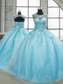 Best Aqua Blue Ball Gowns Beading Quinceanera Dress Lace Up Tulle Sleeveless