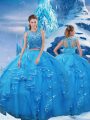 Eye-catching Scoop Sleeveless Tulle Sweet 16 Quinceanera Dress Beading and Ruffles Zipper