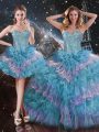 Multi-color Sleeveless Floor Length Beading and Ruffled Layers Lace Up Sweet 16 Dresses