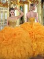 Custom Fit Orange Lace Up Quinceanera Dress Beading and Ruffles Sleeveless Floor Length