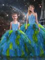 Cheap Multi-color Sleeveless Organza Lace Up Quince Ball Gowns for Military Ball and Sweet 16 and Quinceanera