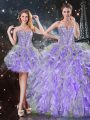 Organza Sweetheart Sleeveless Lace Up Beading and Ruffles Sweet 16 Dress in Lavender