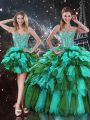 Amazing Multi-color Ball Gowns Organza Sweetheart Sleeveless Beading and Ruffles and Ruffled Layers Floor Length Lace Up Sweet 16 Quinceanera Dress