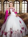 Luxurious White Ball Gowns Taffeta Sweetheart Sleeveless Embroidery Floor Length Lace Up Quinceanera Dress