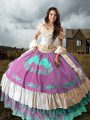 Attractive Off The Shoulder Sleeveless Brush Train Lace Up 15th Birthday Dress Multi-color Taffeta